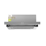 EVVO Campana Extractora Telescópica CE10 de 60 cm, 350 m³/h, Inox | Filtro de Aluminio de 3 Capas, Filtro de Carbón Activo, 2 Velocidades y Luz LED