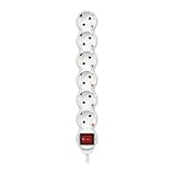 SIMON - Base Múltiple, Regleta de Enchufe Plano, 6 Tomas de 16A, Ladrón de Enchufes con Toma de Tierra e Interruptor ON/OFF, Cable de 1,5 Metros, Color Blanco