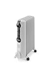 De'Longhi Radia S – Radiador de Aceite para Estancias de Hasta 60 m³, Calefactor Eléctrico con Termostato de Seguridad, 9 Aletas, Función Antiheladas, Portátil, 2000W, Blanco (TRRS0920)