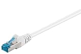 Goobay Cable de conexión CAT 6a, cable Ethernet, doble blindaje, S-FTP hasta 10000 Mbits, 500 Mhz, libre de halógenos, conectores RJ-45, contactos chapados en oro, 92716, 15 m, blanco