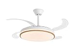 DUPI COSMOS MADERA Ventilador de Techo con Luz LED y Aspas Retráctiles | Motor DC Silencioso | 6 Velocidades | Verano/Invierno | Mando y Temporizador