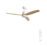 CREATE / WINDSTYLANCE M/Ventilador de techo ABS con luz blanco aspas efecto madera natural con mando / 40W, Silencioso, Ø132 cm, 6 velocidades, temporizador, verano-invierno, doble altura, motor DC