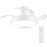 DUPI Ventilador de techo retráctil POWER AIR BLANCO con LED regulable 3000K-6000K, Motor DC silencioso, 6 velocidades, aspas ocultas, modo verano/invierno y mando a distancia