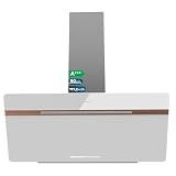 Cecotec Campana Extractora Decorativa 90 cm Bolero Flux DT 907500 Matt White A+++. Cristal Mate y Brillante con Detalles en Cobre, Succión 717,2 m³/h, Función Booster, Filtros de Aluminio, Clase A+++