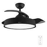 Cecotec Ventilador de Techo con Aspas Retráctites y Lámpara EnergySilence Aero 4280 Invisible Black. 40 W, Diámetro 42' (106cm), Temporizador, 3 Tonos de Luz, Función Verano-Invierno