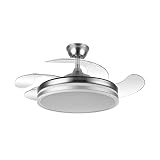 FABRILAMP - Ventilador de Techo con Luz LED 59W | Motor DC Modelo BAYOMO NIQUEL | 4 Aspas Retráctiles | 3 Tonalidades | 6 Velocidades | Control Remoto | Temporizador | Silencioso, Blanco, Mediano