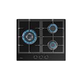 TEKA Placa Gas sobre Cristal, 3 Fuegos, Parrillas Hierro Fundido | Mandos Frontales Ergonómicos, Superficie de Vidrio Cerámico, Autoencendido Integrado en Quemador, GBC 63110