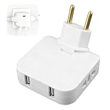 Ladrón Enchufe Plano múltiple de Pared, con 2 Tomas + 2 USB | Ladrón de enchufes Plano, Cabezal Giratorio 180º Adaptador Americano y Europeo 220 V, Toma Múltiple Extraplano para TV y Cama