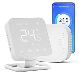 Termostato Wi-Fi con batería. Apto para calderas de Gas y válvulas. Termostato programable Diariamente Compatible con Alexa y Google Assistant. Control Tuya Alimentado por USB y con Receptor.