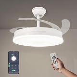 M mimotec -White Olga Ventilador de Techo LED 66W, Control por App, Luz CCT Regulable, Motor DC 30W + LED 36W, Silencioso, 6 Velocidades, 4 Aspas Retráctiles, Temporizador e Intensidad Regulable