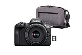 CANON EOS R100 Cámara Mirrorless + Objetivo RF-S 18-45 mm F4.5-6.3 IS STM + Bolsa para Cámara + Tarjeta SD de 64GB | Cámara Evil APS-C (24,1 MP) -4 EV | Vídeo 4K 25 fps | Dual Pixel CMOS AF | Negro