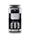 SEVERIN - Cafetera de goteo con molinillo hasta 10 tazas, Cafetera de filtro / Cafetera americana con jarra de cristal de 1l, con pantalla LED con temporizador, Acero inoxidable / Negro, KA 4813