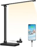 Lepro Lámpara Escritorio LED 655 LM USB Regulable Negro | 3 Modo de Color, 5 Nivel de Brillo, Control Táctil, Puerto Carga USB, Cuidado de Ojos para Cama, Oficina, Estudiar