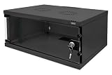 DIGITUS Armario de red, rack de 19 pulgadas 4 U, Sin montar, Montaje en pared, 400 mm de profundidad, Carga 60 kg, Puerta de cristal, Negro