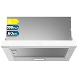 Cecotec Campana Extractora Telescópica 60 cm Bolero Flux TLM 603500 White A. Motor 70W, Potencia Succión 350m3/h, Control Mecánico, 2 Niveles de Potencia, Luz y Filtro de Carbono, Acabado Blanco