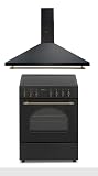 PACK COCINA ELÉCTRICA VITROCERAMICA CON HORNO ANCHO 60 CM + CAMPANA EXTRACTORA ANCHO 90 CM/ESTILO RETRO NEGRO RUSTICO