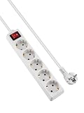 GRIFEMA Regleta enchufes 5 Tomas con Interruptor, 1,5 m | 3500W, 16A, blanco, protección infantil, 45 grados y evita consumos fantasma