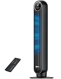 DREO 20dB Ventilador de Pie Silencioso, Ventiladores de Torre con Velocidad de 7,6 m/s, 4 Velocidades, Rotación de 90°, Temporizador de 8 Horas, Pantalla LED y Mando a Distancia Incluido. Negro