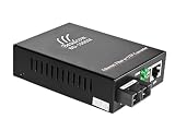 BAUDCOM Convertidor de medios a Fibra Gigabit Ethernet 10/100/1000M, transceptores SC monomodo integrados, RJ45 a 1000Base-LX (Dual Fiber, 20KM)