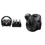 Logitech G G29 Volante y Pedales de Carrera, Force Feedback, para PS5, PS4, PC y MAC y Palanca de Cambio para Volante, 6 Velocidades, Marcha Atrás a Presion, Acero y Cuero auténtico