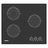 Corberó - Placa Gas Cristal 60cm | CPG306N | 5,45kw |3 Zonas | Mandos Laterales | Parrilla Hierro Fundido | Sin Marco | Kit conversión| Sin Autoencendido | Desconexión automática | Negro