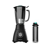 Cecotec Batidora de Vaso Power Black Titanium 2500MAX Go. 2500W Máxima Potencia, 6 Hojas con Recubrimiento de Titanio Negro, Jarra Termorresistente de 1,8L, 5 Velocidades, Incluye Botella Portátil
