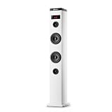 NGS SKY CHARM WHITE- Torre de Sonido Bluetooth 50W con Mando a Distancia, Entrada Óptica, USB, Radio FM y AUX IN (Color Blanco)