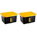 AC - Pack de 2 Cajas de almacenaje apilable con Tapa, plástico, cajón Multiusos, ordenación, Herramientas, hogar, Fabricada en España (Amarillo y Negro - 30 litros - 48 x 38 x 25,5 cm)