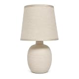 Aigostar Lámpara de mesa de cerámica, pantalla de tela, oval crema, E14 | Lámpara de mesita de noche, φ17×H31 cm, 1,3 m cable con interruptor, para salón, dormitorio o recibidor. Sin bombilla