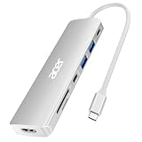 Acer Hub USB C, Divisor USB C a HDMI 7 en 1, 2 Puertos USB 3.1 GEN1 y Puerto de Datos Type-C de 5Gbps, Puerto HDMI 4K, Carga PD 100W, Lector de Tarjetas SD, para iPad Pro, MacBook Pro (Plateado)