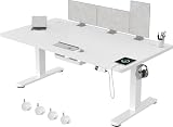 Devoko 160 x 80 cm Escritorio Elevable Eléctrico de Carga USB C, Escritorio Ajustable en Altura con Tablero, 3 Función de Memoria y Anticolisión, Regulable en Altura 72-118cm,Blanco