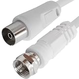 TECHZOCO Cable Antena-satelite, Cable TV Sat 75 Ohm, Conector RF coaxial Hembra a Conector Tipo F Macho, Sat Freesat Sky Virgin BT TV HDTV DVB DVD Radio/Coax, 70 dB, Blanco,1.50 Metros