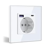 BSEED Enchufe de Pared con USB C 20W, Blanco Schuko Enchufe con Cargador Rápido USB Tipo C, 1 Gang Toma de Corriente con 2xCargadores USB y Typ C, Enchufe Integrado Adecuado