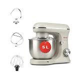 Girmi IM21W Batidora amasadora 5 L, 1500 W máx, 10 velocidades, Gesso | 1500 W máx., bol de acero inoxidable, 10 velocidades + Pulse y 3 accesorios para masas, cremas y preparaciones diarias