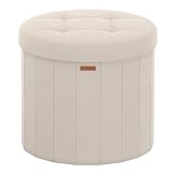 SONGMICS Puff Almacenaje Redondo, Taburete Plegable, 65 L, 47 x 47 x 45 cm