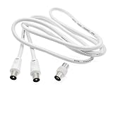 JZK 1.5M Cable alargador de antena TV RF macho a macho con conector adaptador hembra, cable coaxial de antena para satélite para DVD, VCR, SKY, Virgin, receptor BT y TV Box