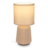 BRILONER - Lámpara De Mesa Pie Cerámico E14 Máx. 25W Beige 13x27 cm | Con Enchufe Pantalla De Tela Lámpara Mesita Noche Dormitorio Lectura Salón Decoración