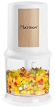 Bestron picadora electrica, Máquina picadora eléctrica con dos cuchillas de corte y capacidad de 500 ml, botón de pulso grande, 400 vatios, Colección Nordic Home, Color: Blanco mate/imitación madera