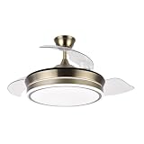 FABRILAMP AKUNADECOR - Ventilador de Techo Dorado Modelo BAYOMO S con Motor DC y 4 Aspas Retráctiles | Luz LED 59W | 3 Tonalidades | 6 Velocidades | Control Remoto | Función Invierno/Verano