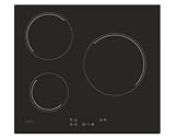 Candy Timeless CH63CC/4U2, Placa Vitrocerámica, 3 Zonas, 60CM, 10 Niveles de Potencia, 5,5KWMandos Centrales, Bloqueo de Seguridad, Indicador de Calor, Alerta Sobrecalentamiento y Derrames, Negro