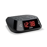 Metronic 477003 - Radio Despertador Digital con Reloj LED Rojo, pequeño, Compacto, con función Doble Alarma, Sleep/Snooze y sintonizador Radio FM con Memoria para 10 emisoras