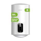 Aspes Termo Eléctrico 50 Litros, AT5000SDW. 1500W, Kit de Montaje Incluido, Resistencia de Acero Esmaltado, Termostato Digital, Temperatura Máx 93 º, Blanco, Eficiencia Energética B