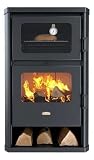 PRITY FG D Estufa de leña con horno, 14,2 kW, salida de humos de 150 mm, negra