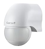 Garza - Detector de movimiento por infrarrojos para interior y exterior, protección IP44, tiempo y luminosidad regulables, ángulo detección 180º, blanco