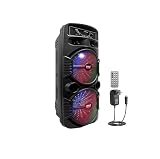 Pyle Sistema de Altavoces, PA, 600W, Bluetooth, Portatil, Recargable, Interiores, Exteriores, Subwoofer de 8”, Tweeter de 1”, función de grabación, micrófono, Luces de Fiesta, Radio USB/SD, Negro