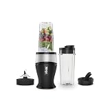 Ninja Slim, Batidora de Vaso para Smoothies, Plateado y Negro | 700 W, 2 Vasos de 470 ml con Tapa con Boquilla, Batidora Individual, Tritura Hielo y Fruta Congelada - QB3001EUS