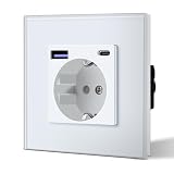 BSEED Enchufe Pared con 20W USB y Tipo C,Enchufe USB C de Cristal,Carga Rápida,3 en 1，Fácil Instalación,1 Enchufe,86mm Blanco
