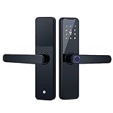 Splenssy Cerradura de puerta inteligente de huellas dactilares Tuya, cerradura de puerta con teclado con mango, cerradura de puerta electrónica de huella digital