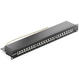 deleyCON CAT6 Patch Panel El Panel de Corrección 24 Puertos Escritorio 19' Pulgadas el Montaje en Rack Ensamblaje del Servidor 24x RJ45 Blindado TIA568A TIA568B - Negro