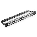 deleyCON Panel Patch 48 Puertos Modular para Módulos Keystone RJ45 1 HE 19' Pulgadas Montaje Rack Compatible CAT5 CAT6 CAT7 CAT8 LAN Cable Instalación Negro